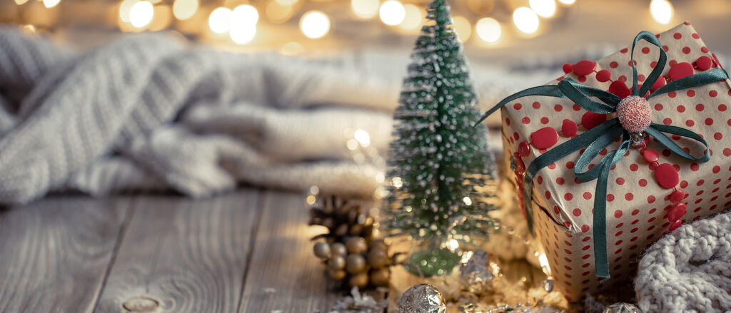 Christmas composition with festive gift blurred background